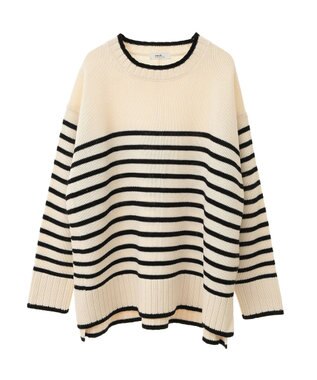 earth music&ecology ウォッシャブルスリットチュニック Border Ivory