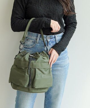 ACE BAGS & LUGGAGE JEWELNA by Jewelna Rose ナイロン巾着バッグ 16201 軽量 2WAY ハンドバッグ ショルダーバッグ カーキ