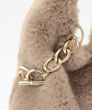 自由区 フェイクファーワンハンドル バッグ ブラウン系