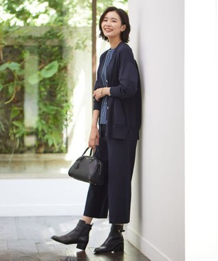 J.PRESS LADIES 【WEB限定カラーあり・洗える】T/Rアルガンシルク ワイド パンツ ネイビー系