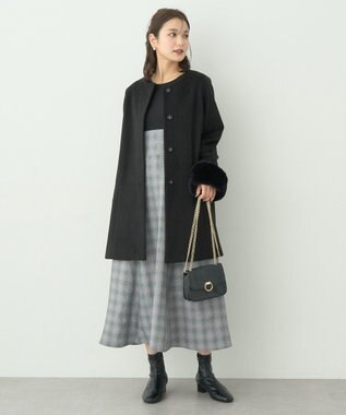 earth music&ecology リブカットソードッキングワンピース Black