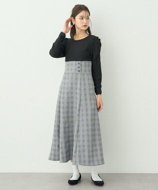 earth music&ecology リブカットソードッキングワンピース Black