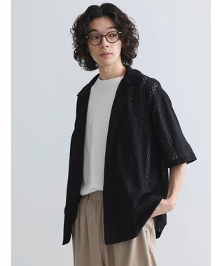 CRAFT STANDARD BOUTIQUE レースオープンカラーシャツ Black