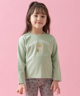 ANY KIDS アートモチーフ 長袖 Tシャツ ミント×ネコ