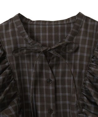 earth music&ecology フリルチェックブラウス Dark Brown