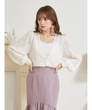 earth music&ecology ＳＥＴ２点カットジャカードカーディガン＋ビスチェ Off White