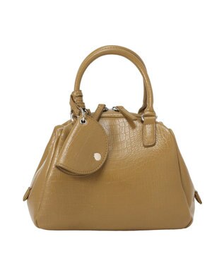 earth music&ecology キーチャーム付フレームボストンバッグ Camel