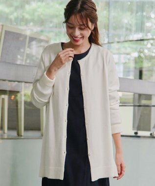 Tiaclasse 【洗える】ラウンドネックミドル丈ニットカーディガン オフホワイト