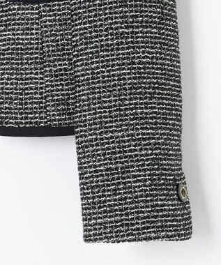 ANY SIS シャイニーストレッチツイード ノーカラージャケット シャンブレーネイビー