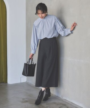 ANY 【洗濯機可能/ウエストゴム】ライトツイード ワイドパンツ チャコール