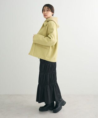 Green Parks チンツ加工シャーリングスカート Black