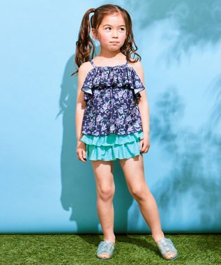 ANY KIDS 花柄×ドット柄 セパレート 水着 ネイビー花柄×ミントドット