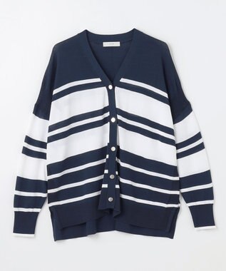 ANY 【洗濯機可/UVカット/接触冷感】クールタッチボクシーカーディガン ネイビー×オフ