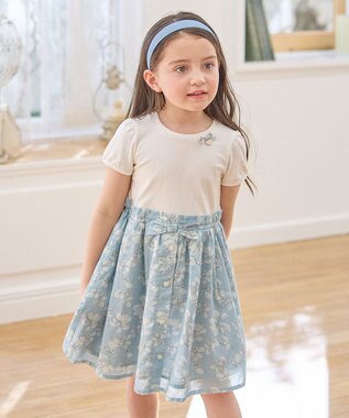 ANY KIDS ドッキング レトロ花柄 ワンピース サックスブルー