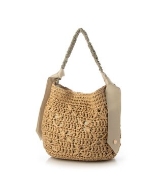 UNBILLION cachecache 下がりグログラン柄編みワンハンドルクロッシェトート ライトグレー