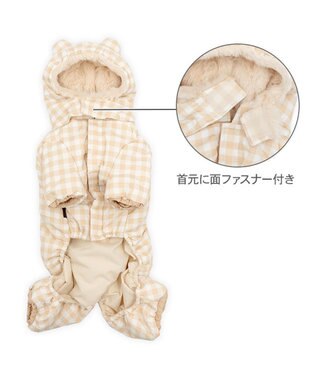 PET PARADISE ペットパラダイス くまちゃん  綿入り オール 《チェック柄》 小型犬 ベージュ×ホワイト