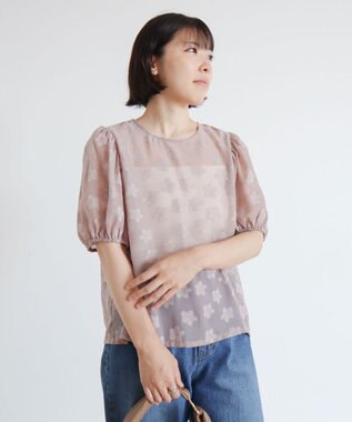 Green Parks ・ＥＬＥＮＣＡＲＥ　ＤＵＥ　フラワージャカードブラウス Gray Beige