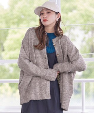 Tiaclasse 【洗える】クルーネックメランジカーディガン グレージュ