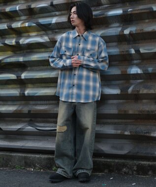 WEGO 【ユニセックス着用ITEM/SMLサイズ展開】オンブレチェックシャツ（LS） 柄4