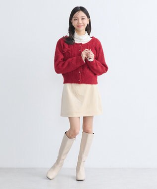 earth music&ecology リボンクルーネックカーディガン Red
