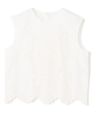 BEIGE， 【洗える】GALLERIA / コットンエンブロイダリーノースリーブブラウス White
