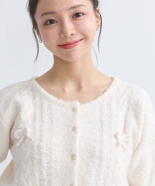 earth music&ecology リボンクルーネックカーディガン Ivory