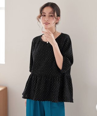 Tiaclasse 【洗える】楊柳ドットギャザーブラウス ブラック