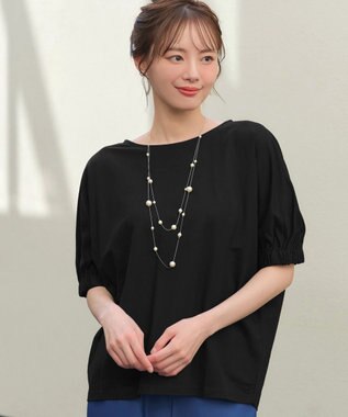 Tiaclasse 【接触冷感】袖ギャザードルマンプルオーバー ブラック