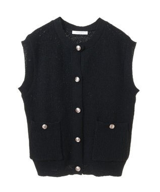 Green Parks シルバーボタンクルーネックベスト Black