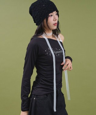 WEGO サイドギャザースタッズTOP ブラック