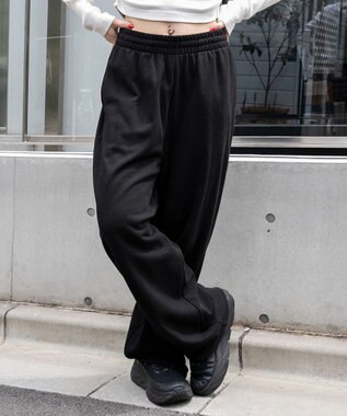 WEGO 【ウエストゴム】スウェットワイドパンツ ブラック