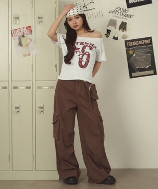 WEGO ポーチ付きウォッシュドカーゴパンツ ブラウン