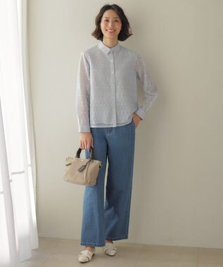 J.PRESS LADIES ジオメトリックレース ブラウス サックス系