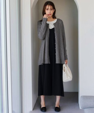 Tiaclasse 【洗える】ラウンドネックミドル丈ニットカーディガン チャコールグレー