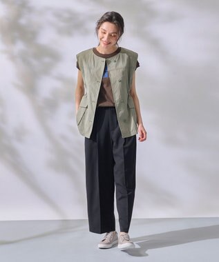 ANY 【洗濯機可能/ウエストゴム】美脚２タック ワイドパンツ ブラック