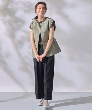 ANY 【洗濯機可能/ウエストゴム】美脚２タック ワイドパンツ ブラック