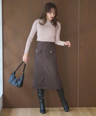 Feroux 【洗える】フラップポケット スカート ダークブラウン系