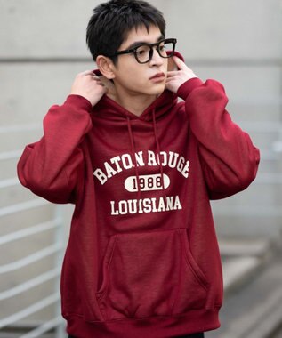 WEGO 【ユニセックス着用ITEM/裏起毛】カレッジロゴボアパーカー ワイン