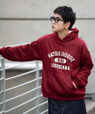 WEGO 【ユニセックス着用ITEM/裏起毛】カレッジロゴボアパーカー ワイン