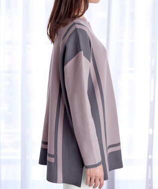 Tiaclasse 【新色追加・洗える】配色ニットチュニック グレージュ×チャコールグレー