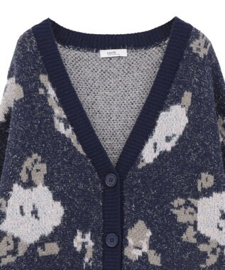 earth music&ecology フラワージャガードラメシャギーカーディガン Navy