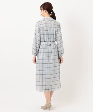 J.PRESS LADIES L 【洗える】セルロース綾チェック ワンピース サックスブルー系3