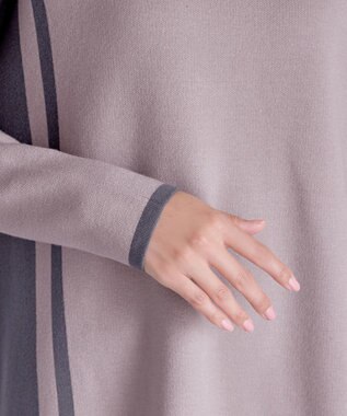 Tiaclasse 【新色追加・洗える】配色ニットチュニック グレージュ×チャコールグレー
