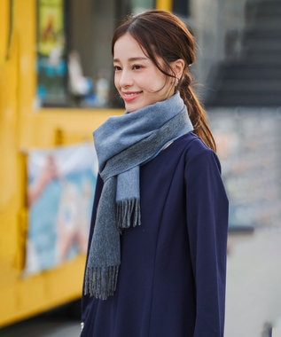 Tiaclasse 【ウール100％】リバーシブルマフラー ブルー