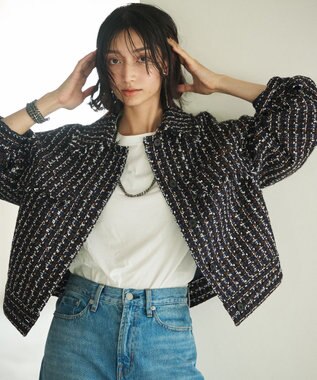 #Newans ツイードブルゾン ネイビー×ブラウン