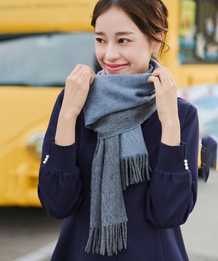 Tiaclasse 【ウール100％】リバーシブルマフラー ブルー