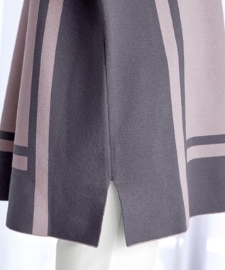 Tiaclasse 【新色追加・洗える】配色ニットチュニック グレージュ×チャコールグレー