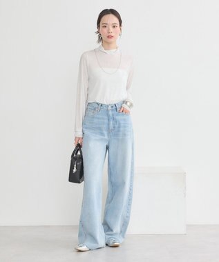 earth music&ecology セルフカットワイドデニムパンツ Light Indigo