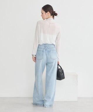 earth music&ecology セルフカットワイドデニムパンツ Light Indigo