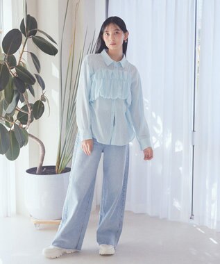 earth music&ecology セルフカットワイドデニムパンツ Light Indigo